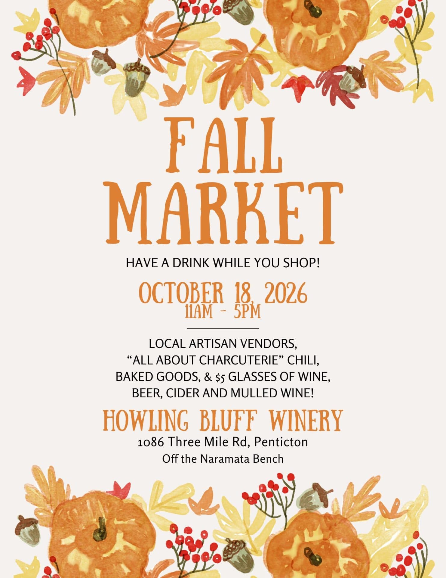 Poster for Fall Market at Howling Bluff Winery
